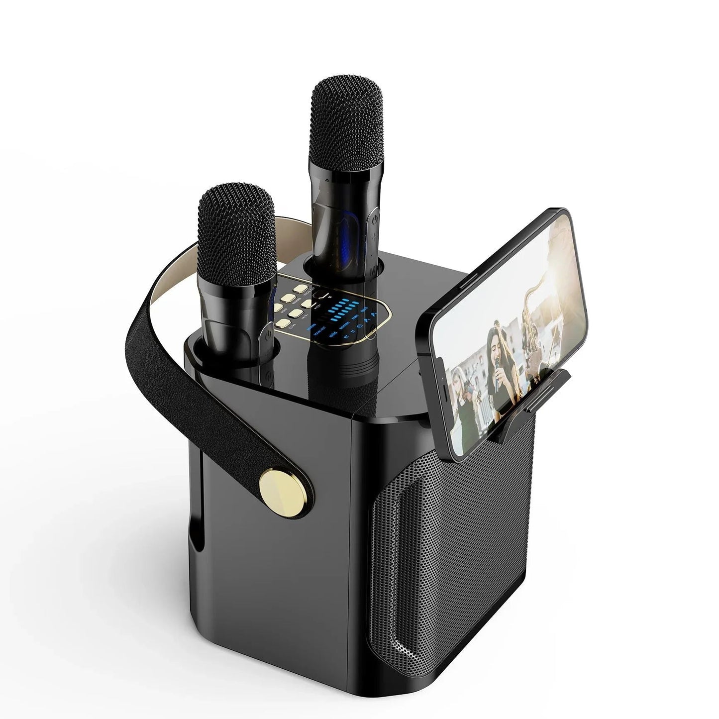 Karaoke Bluetooth Speaker – 360° Surround Wireless Subwoofer with Dual Mics