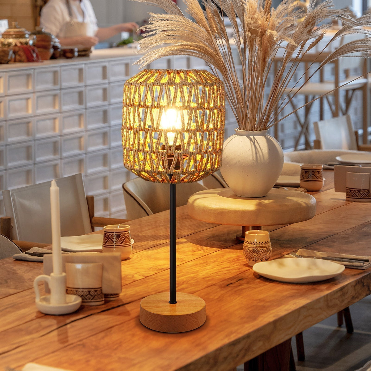 BohoBeam – 3-Way Dimmable Rattan Table Lamp with Touch Control & USB Port | Boho Chic Desk Light