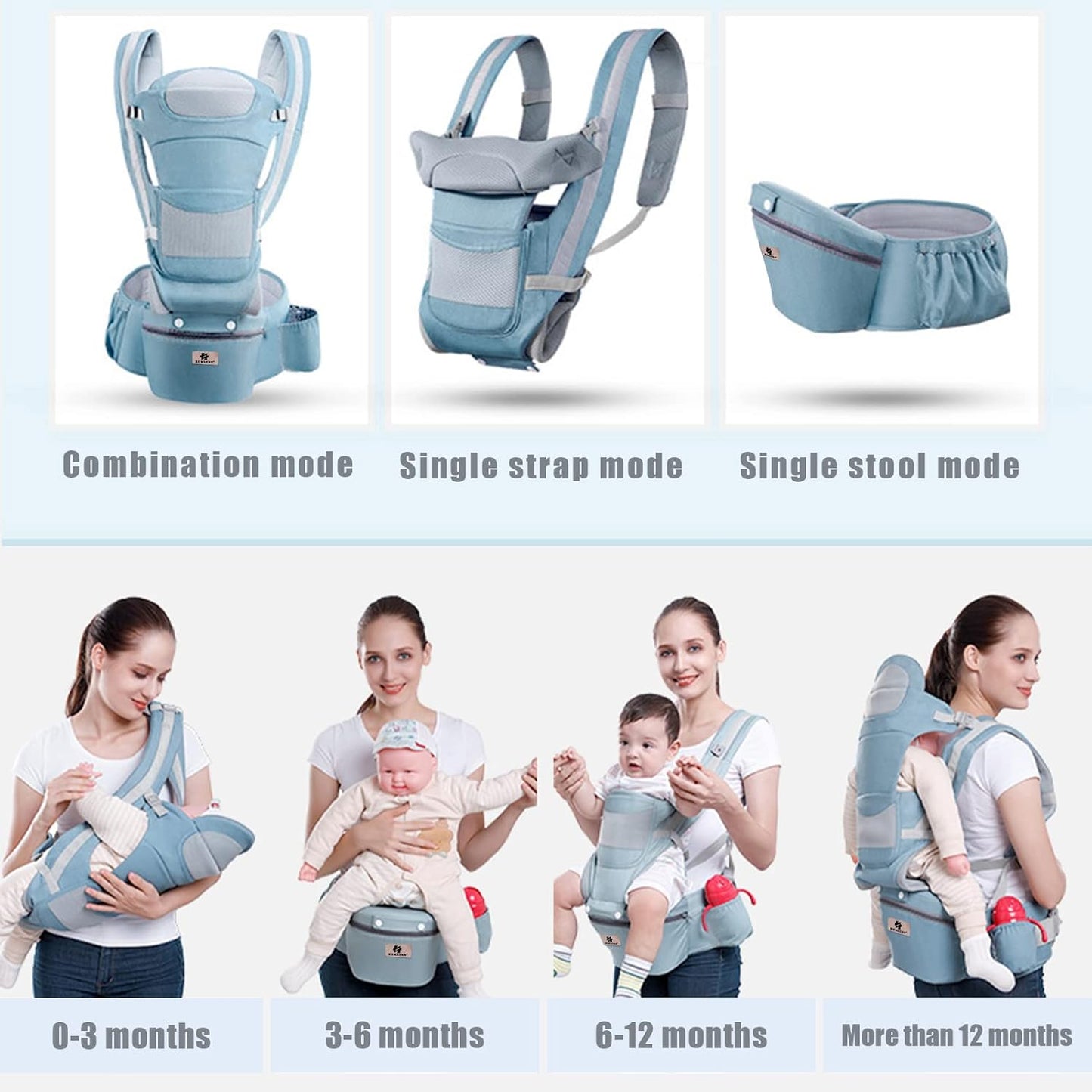 3-in-1 Ergonomic Baby Carrier with Storage Pouch – Soft Cotton Newborn to Toddler Carrier