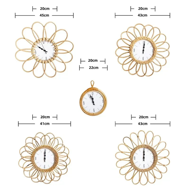 CraftedTime | Handwoven Rattan Wall Clock – Boho Chic Decorative Timepiece for Home, Living Room or Café