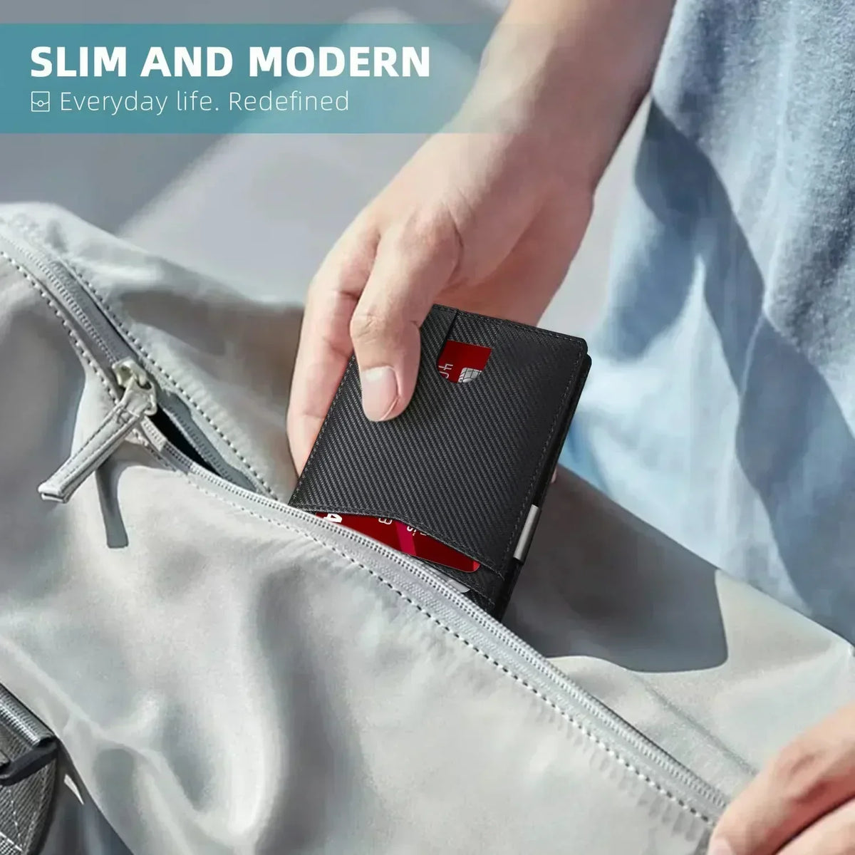 TravelPrime | RFID Blocking Slim Travel Wallet – Carbon Look Minimalist Bi-Fold for Men