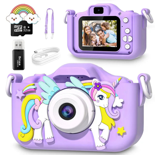 Unicorn Kids Camera with 32GB SD Card & Accessories