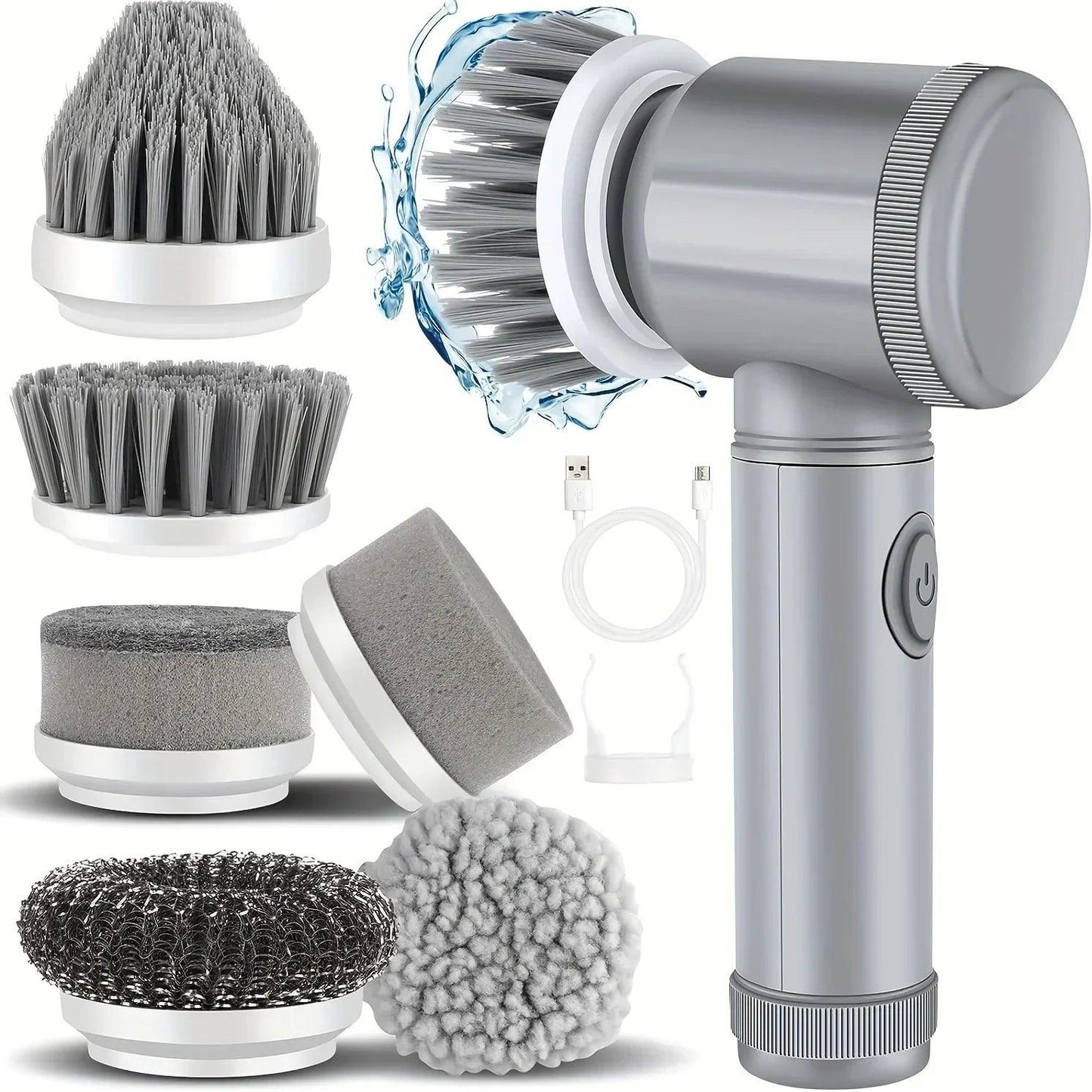 Electric Scrubber – Cordless Spin Scrubber with 6 Replaceable Brush Heads, Powerful Cleaning Tool