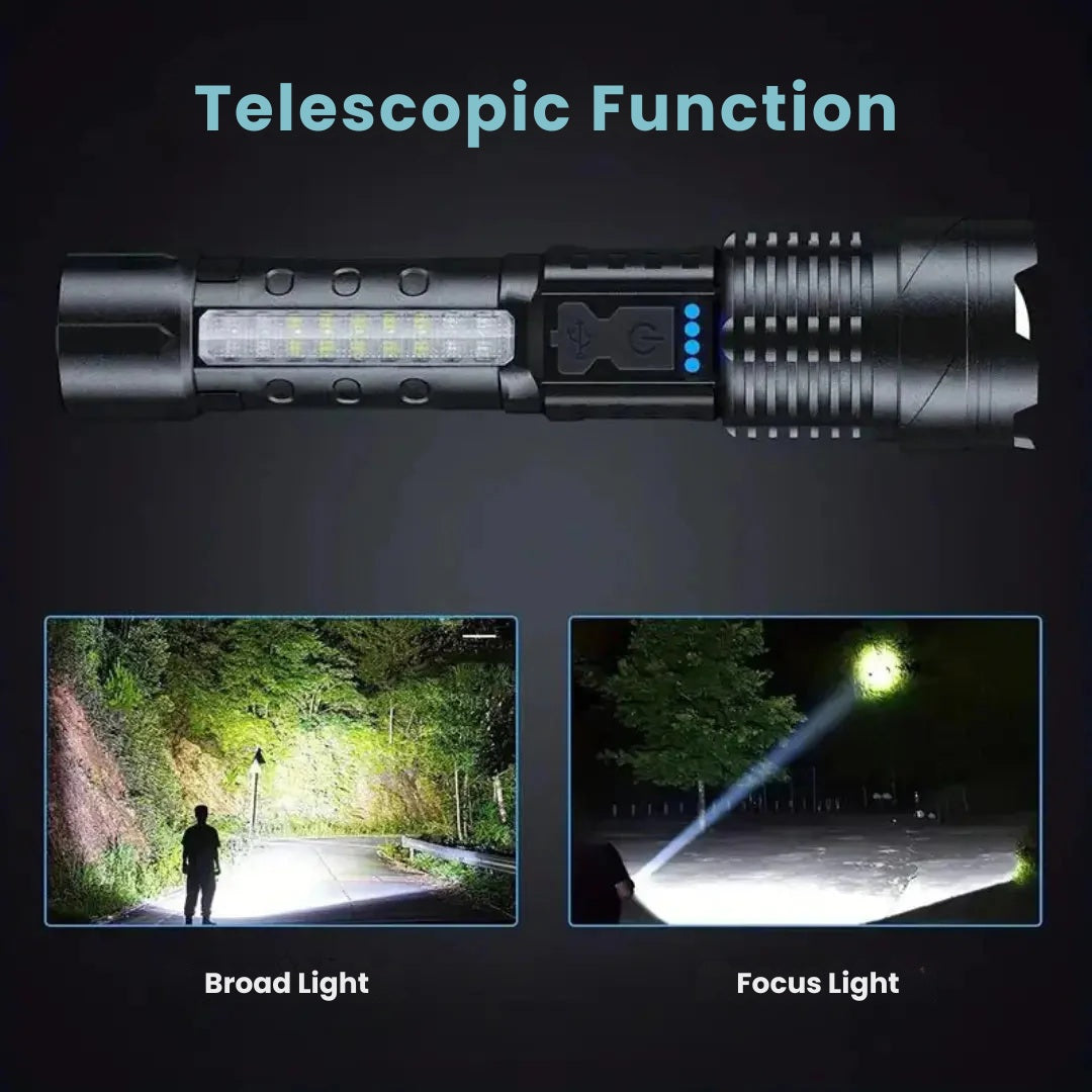 Zoomable LED Flashlight – 3KM Range, Ultra Bright & Durable