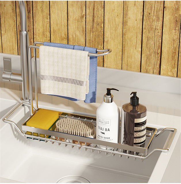 Adjustable Sink Organiser Rack – Space-Saving Over-Sink Storage Shelf for Kitchen Cleaning Essentials