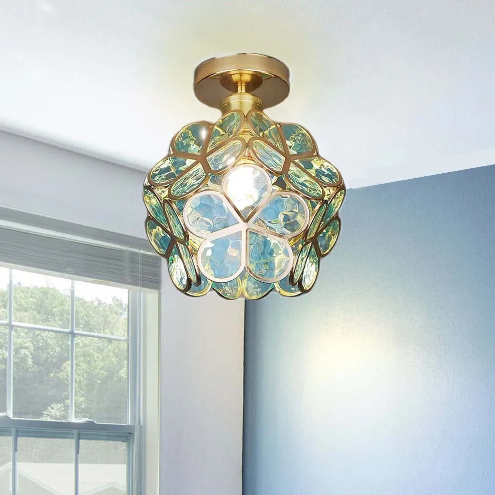 Artistic Glass Ceiling Light with Floral Pattern – Vintage Flush Mount Fixture