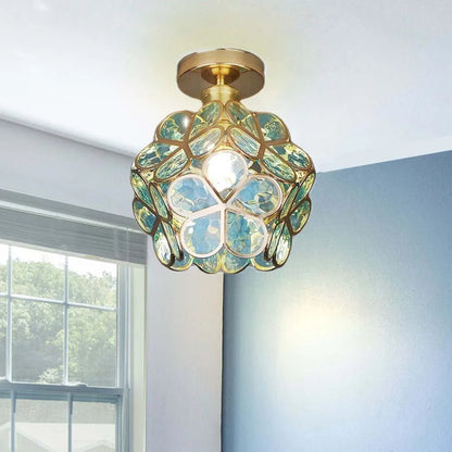 Artistic Glass Ceiling Light with Floral Pattern – Vintage Flush Mount Fixture