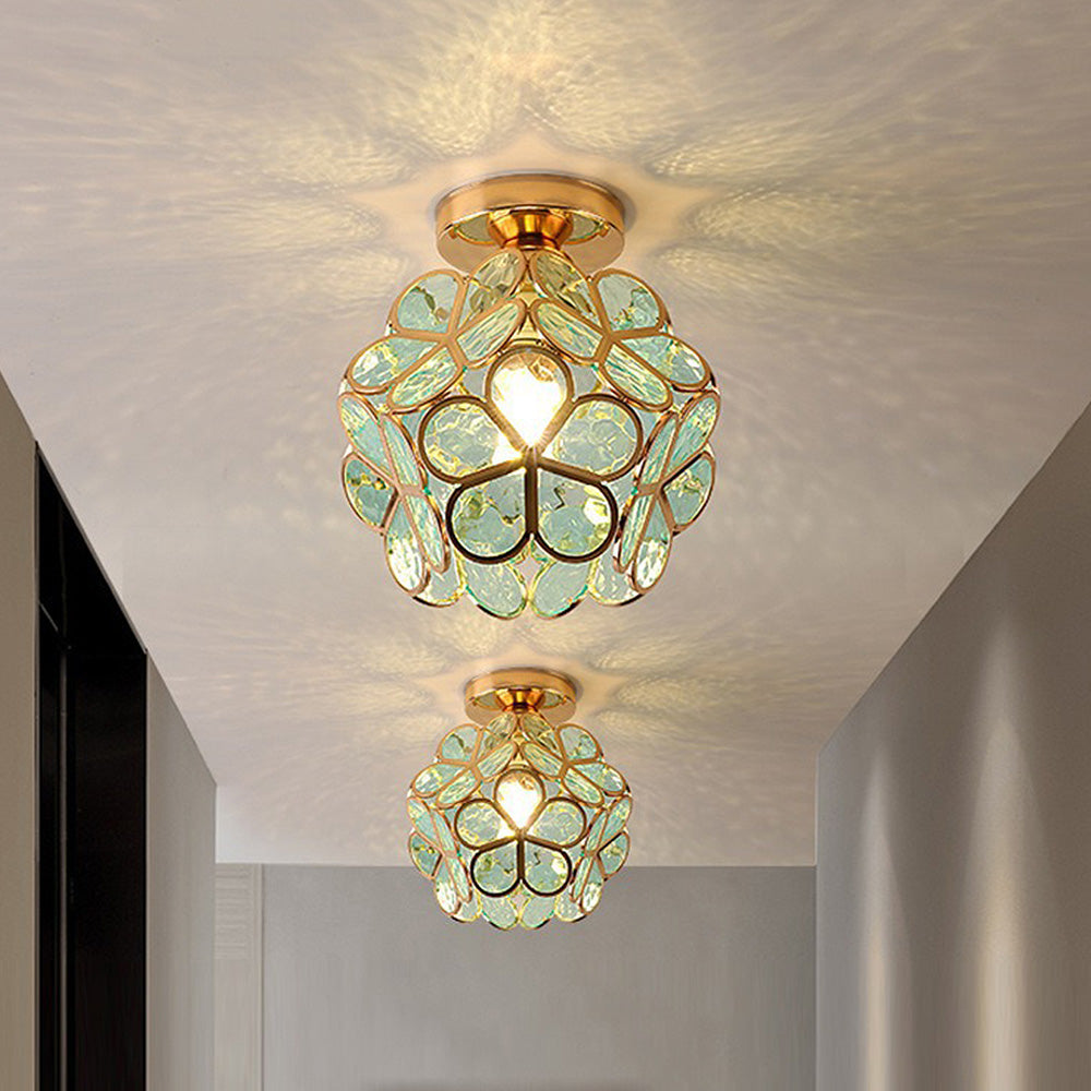 Artistic Glass Ceiling Light with Floral Pattern – Vintage Flush Mount Fixture
