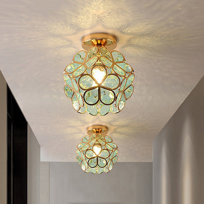 Artistic Glass Ceiling Light with Floral Pattern – Vintage Flush Mount Fixture