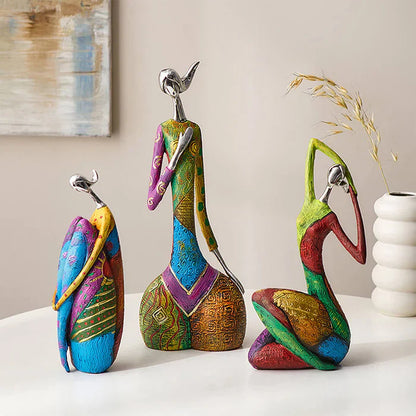 Modern Abstract Woman Sculptures – Handcrafted Colourful Resin Art for Home Decor
