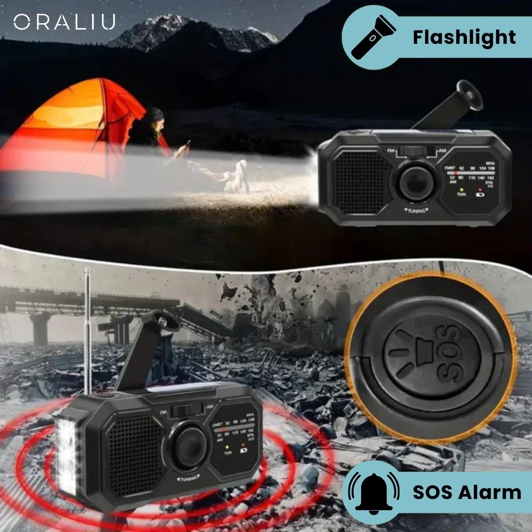 Portable Emergency Radio – Solar & Hand Crank Powered