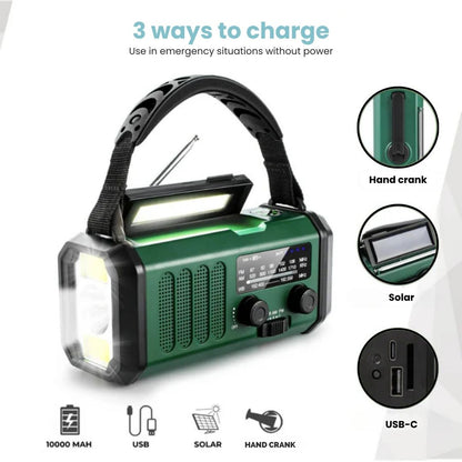 Solar Emergency Radio with Power Bank – Hand Crank & LED Torch for Camping and Outdoor Use