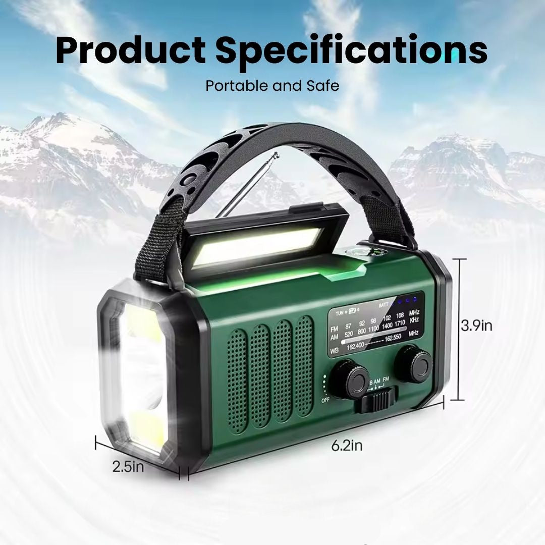 Solar Emergency Radio with Power Bank – Hand Crank & LED Torch for Camping and Outdoor Use