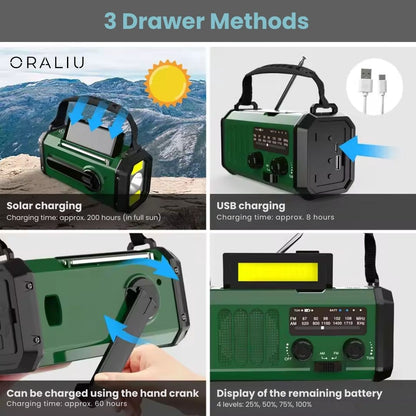 Solar Emergency Radio with Power Bank – Hand Crank & LED Torch for Camping and Outdoor Use