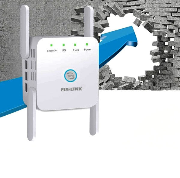 SignalBoost Dual-Band WiFi Repeater – 1200Mbps Range Extender with 4 High-Gain Antennas