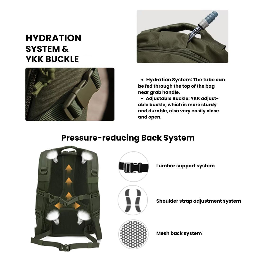 25L Tactical Backpack – Water-Resistant Rucksack with MOLLE System & Hydration Compartment