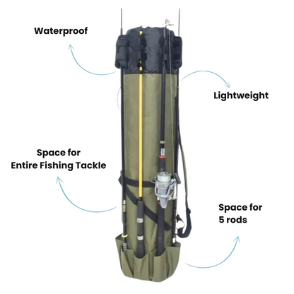 Fishing Rod Carry Bag – Foldable, Lightweight & Durable Storage with 5-Rod Capacity (Army Green)