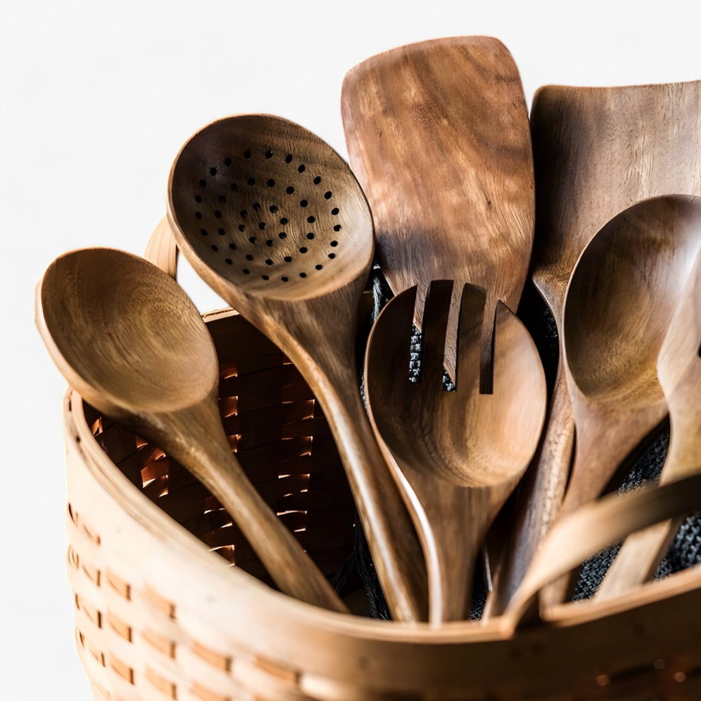 Premium Teak Wood Kitchen Utensil Set – 9-Piece Eco-Friendly Cooking Tools with Holder