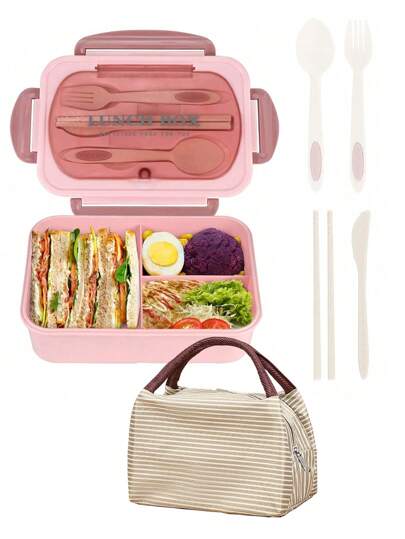 Leak-Proof 1200ml Adult Bento Lunch Box with Cutlery – 3 Food Compartments | BPA-Free & Dishwasher Safe