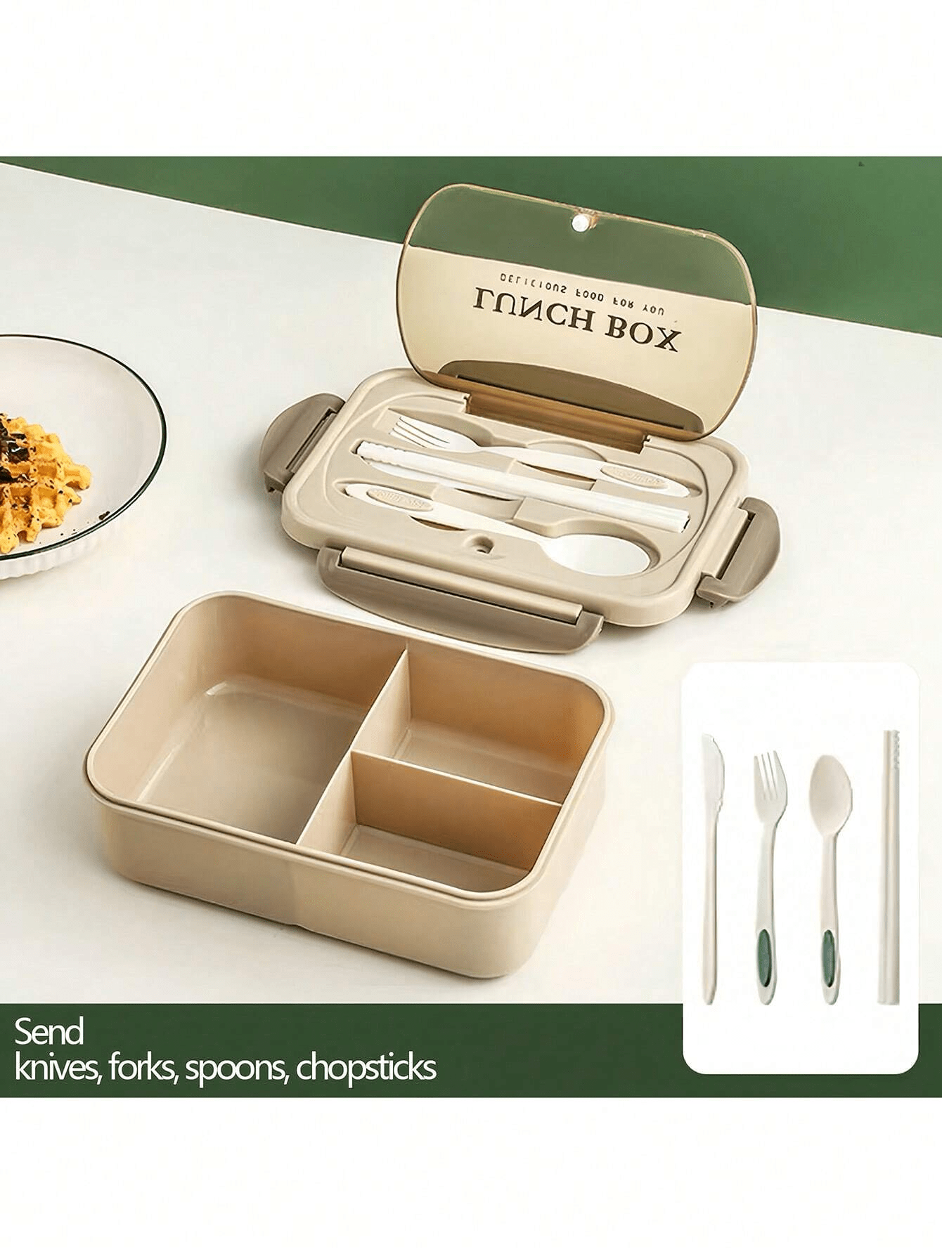 Leak-Proof 1200ml Adult Bento Lunch Box with Cutlery – 3 Food Compartments | BPA-Free & Dishwasher Safe