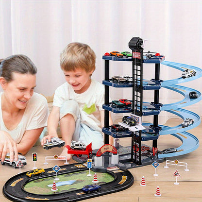 FirePark Garage Playset – Multi-Level Fire Station with Fire Trucks & Traffic Signs for Adventurous Kids