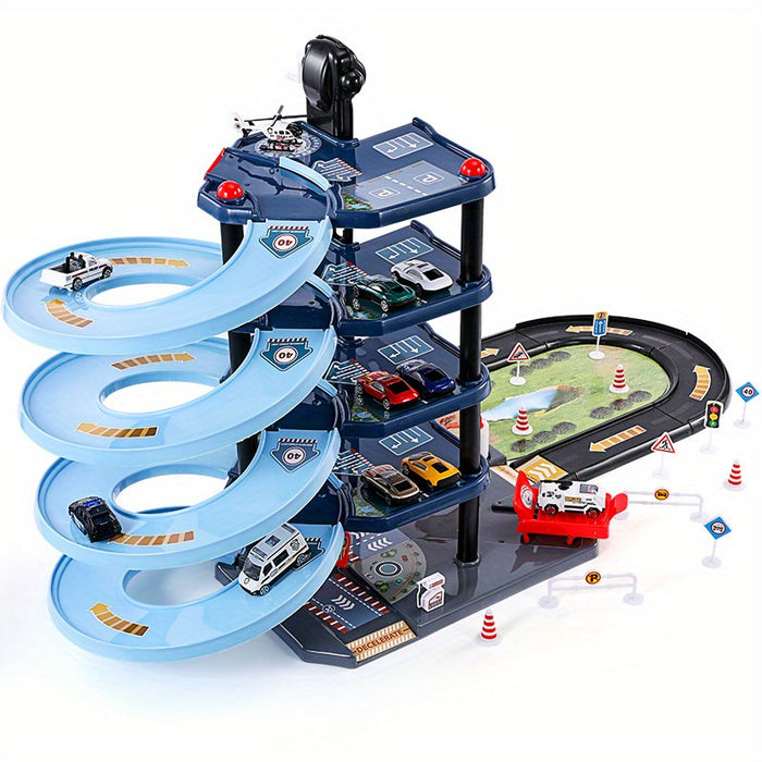 FirePark Garage Playset – Multi-Level Fire Station with Fire Trucks & Traffic Signs for Adventurous Kids