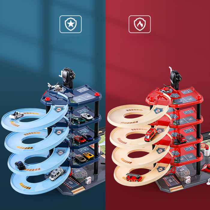 FirePark Garage Playset – Multi-Level Fire Station with Fire Trucks & Traffic Signs for Adventurous Kids