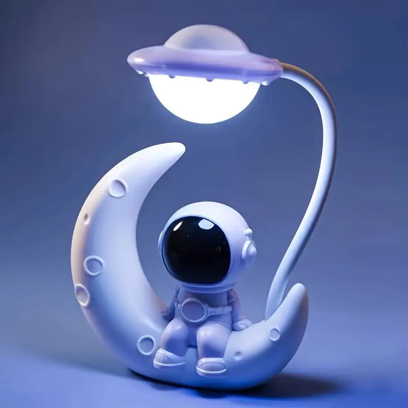 Creative Moon Astronaut LED Night Light – Rechargeable Dimmable Lamp for Bedroom & Desk