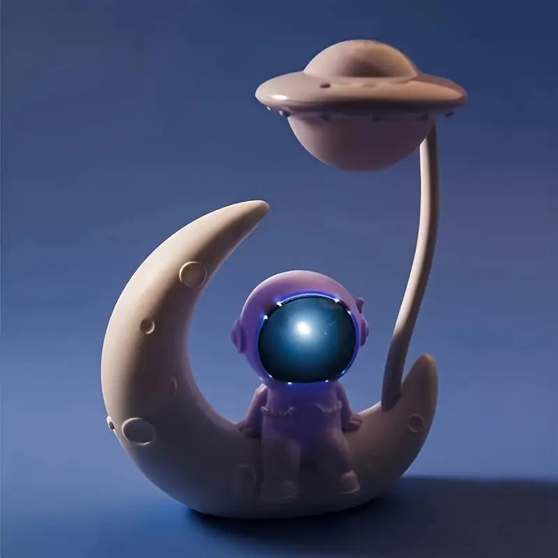 Creative Moon Astronaut LED Night Light – Rechargeable Dimmable Lamp for Bedroom & Desk