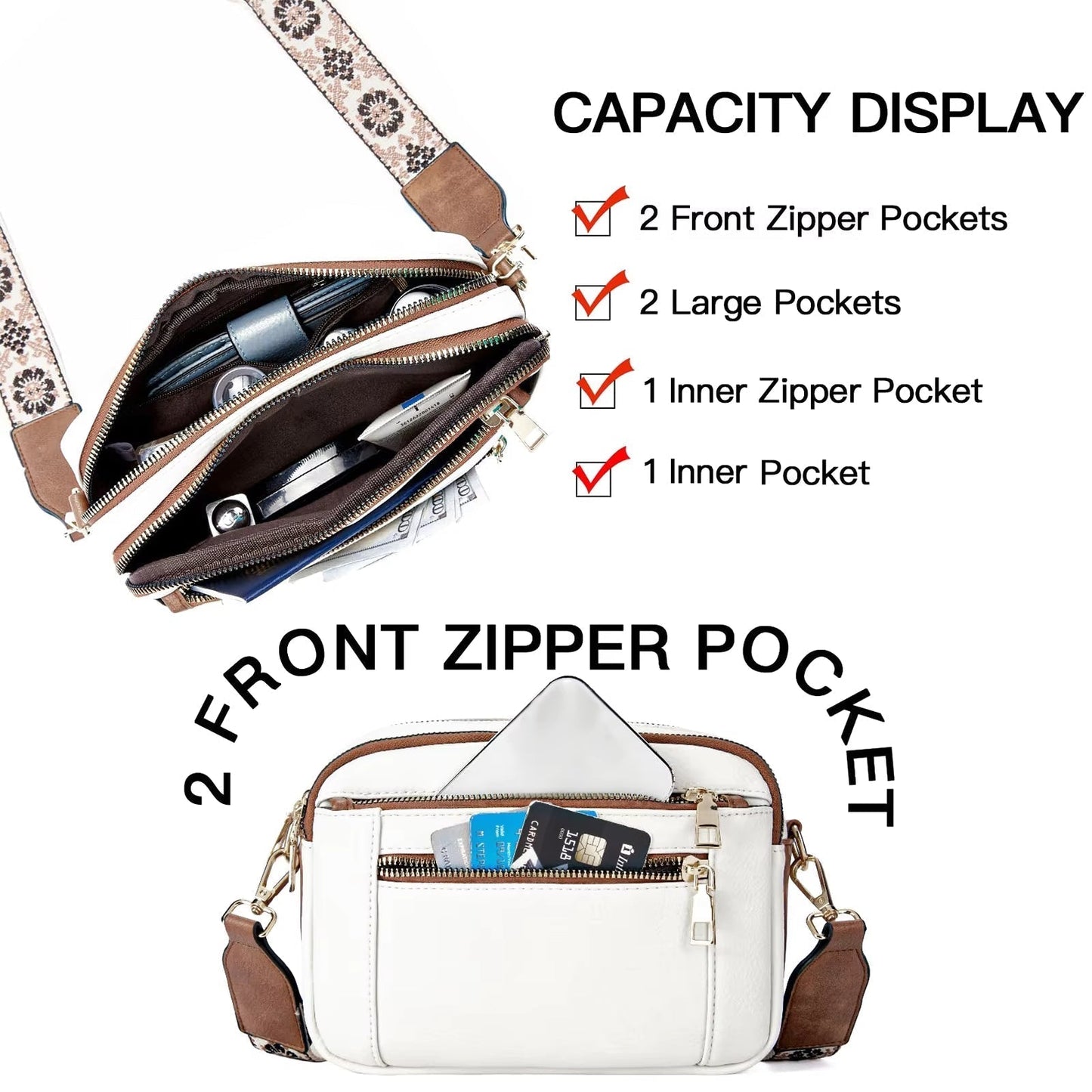 Evelien – Women’s Shoulder Bag with Adjustable Strap and Multi-Zip Compartments