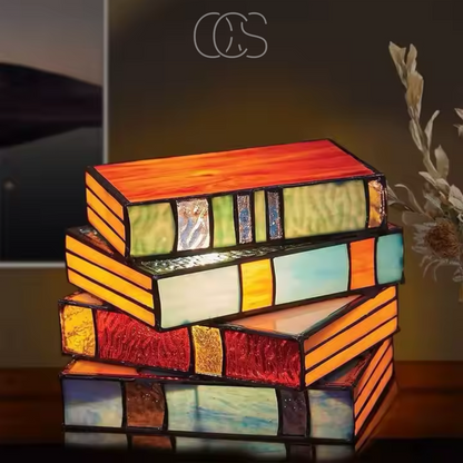 Wireless Mosaic Book Lamp – Tiffany Style Decorative Table Light for Reading & Ambience