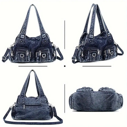 Daisy | Vintage Washed Denim Crossbody Messenger Bag