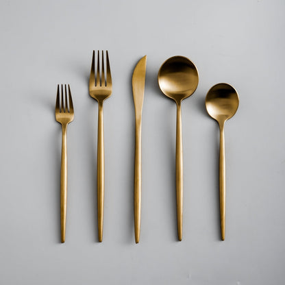 Minimalist Flatware Set – 20-Piece Titanium-Coated Stainless Steel Cutlery | Modern Matte Finish for Elegant Dining