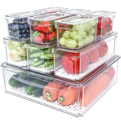 Stackable Fridge Organizer Set – 10 Clear Storage Boxes for Freshness & Kitchen Order