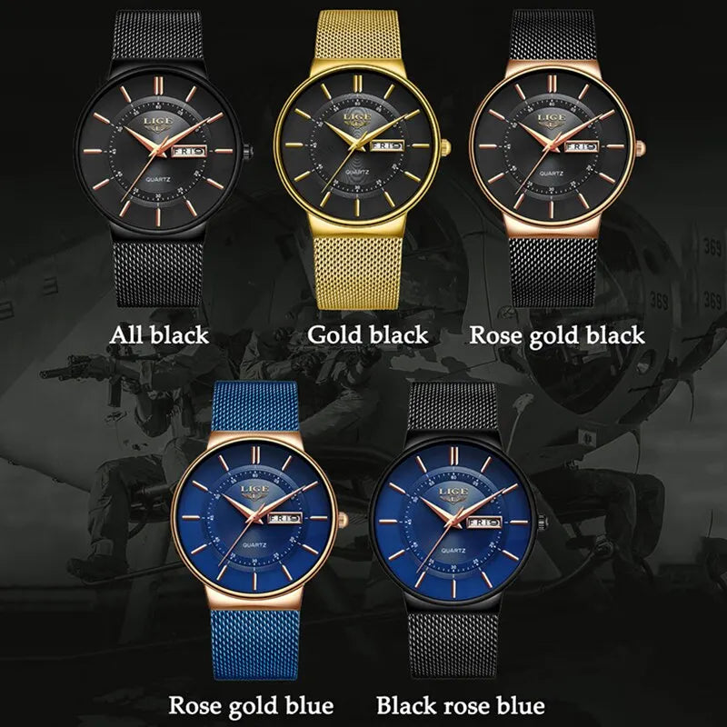 Luxury Men’s Ultra-Thin Waterproof Stainless Steel Quartz Watch – Elegant Date Display Sports Wristwatch