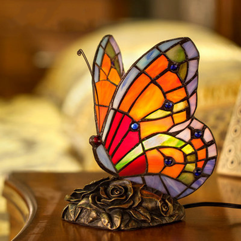 ElegantGlow - Ambient Bedside Lamp with Butterfly Top & Rose Base