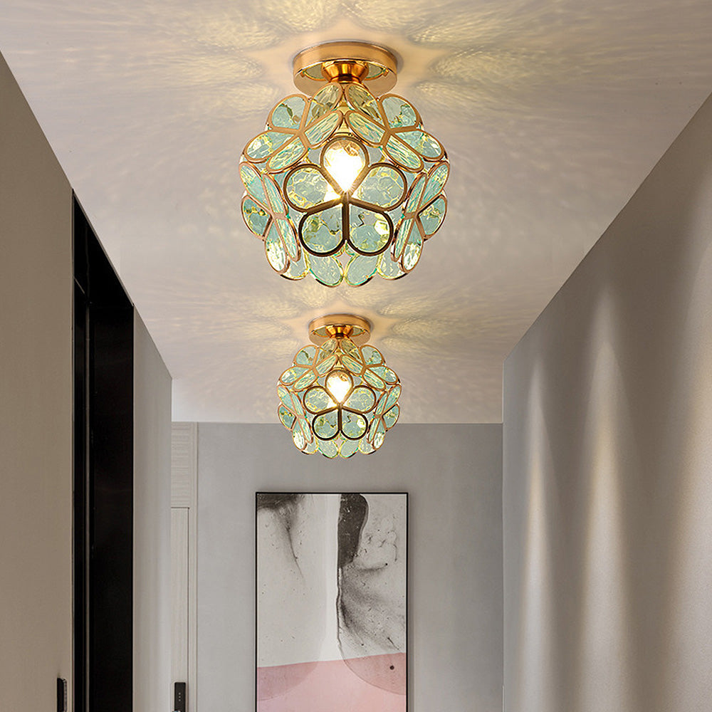 Artistic Glass Ceiling Light with Floral Pattern – Vintage Flush Mount Fixture