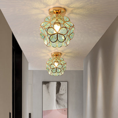 Artistic Glass Ceiling Light with Floral Pattern – Vintage Flush Mount Fixture