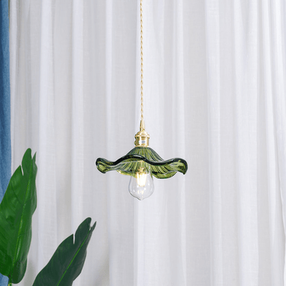 Elegant Hibiscus Flower Pendant Light – Glass & Brass Hanging Lamp