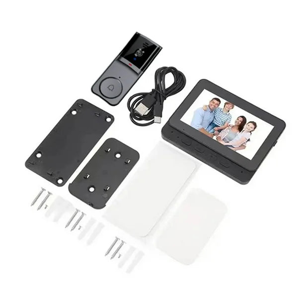Wireless HD Doorbell Camera 4.3" IPS Display with Rechargeable Battery – Easy Installation