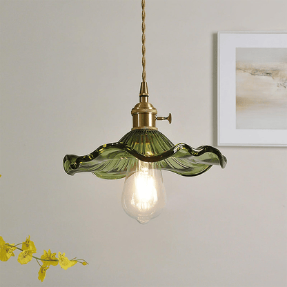 Elegant Hibiscus Flower Pendant Light – Glass & Brass Hanging Lamp
