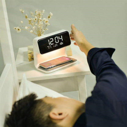 3-in-1 Bedside Lamp with Wireless Charger – LCD Alarm Clock & Touch Dimmable LED Table Lamp