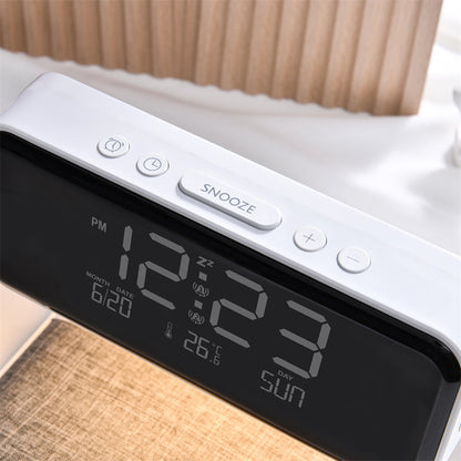 3-in-1 Bedside Lamp with Wireless Charger – LCD Alarm Clock & Touch Dimmable LED Table Lamp