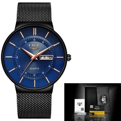 Luxury Men’s Ultra-Thin Waterproof Stainless Steel Quartz Watch – Elegant Date Display Sports Wristwatch