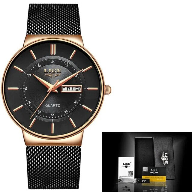 Luxury Men’s Ultra-Thin Waterproof Stainless Steel Quartz Watch – Elegant Date Display Sports Wristwatch