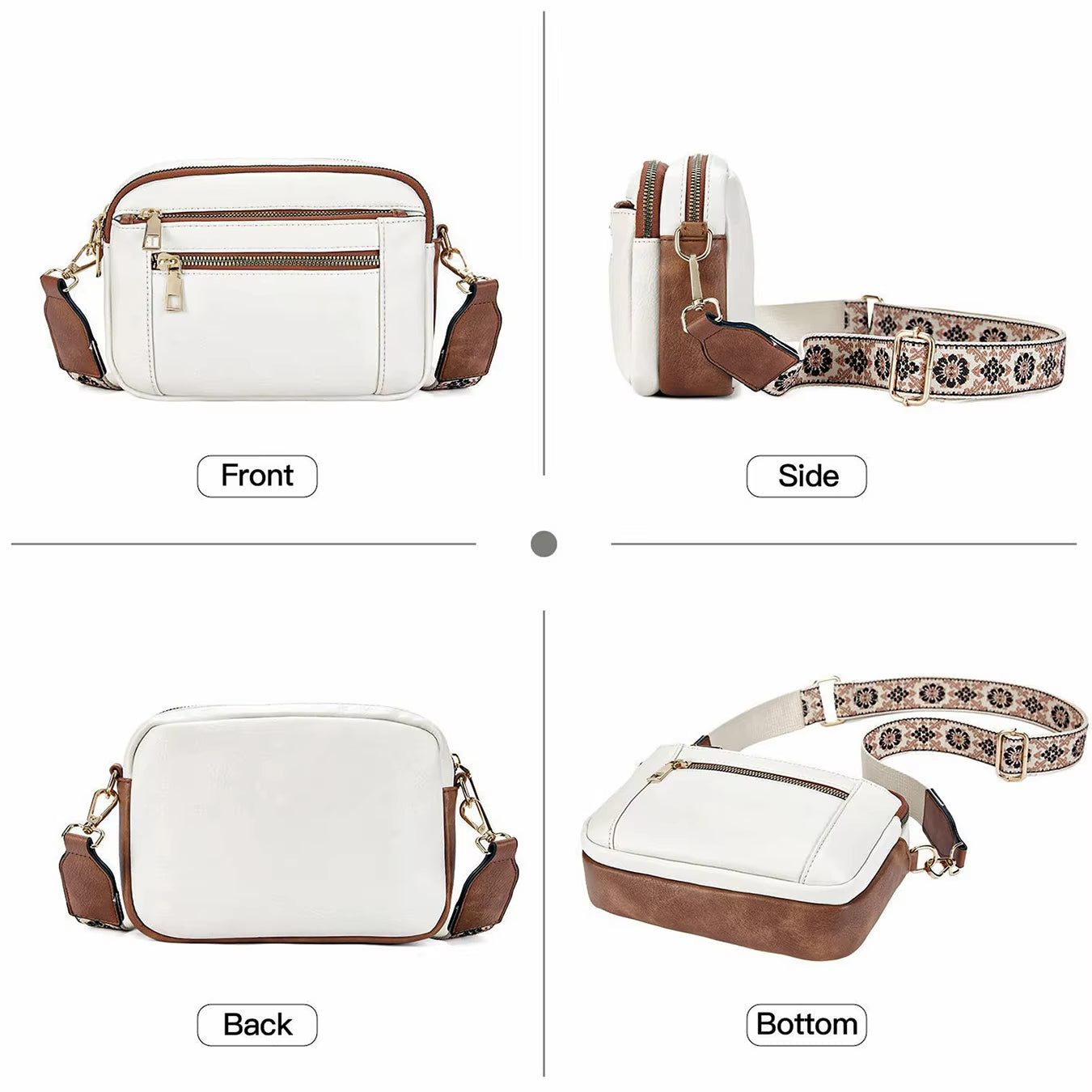 Evelien – Women’s Shoulder Bag with Adjustable Strap and Multi-Zip Compartments