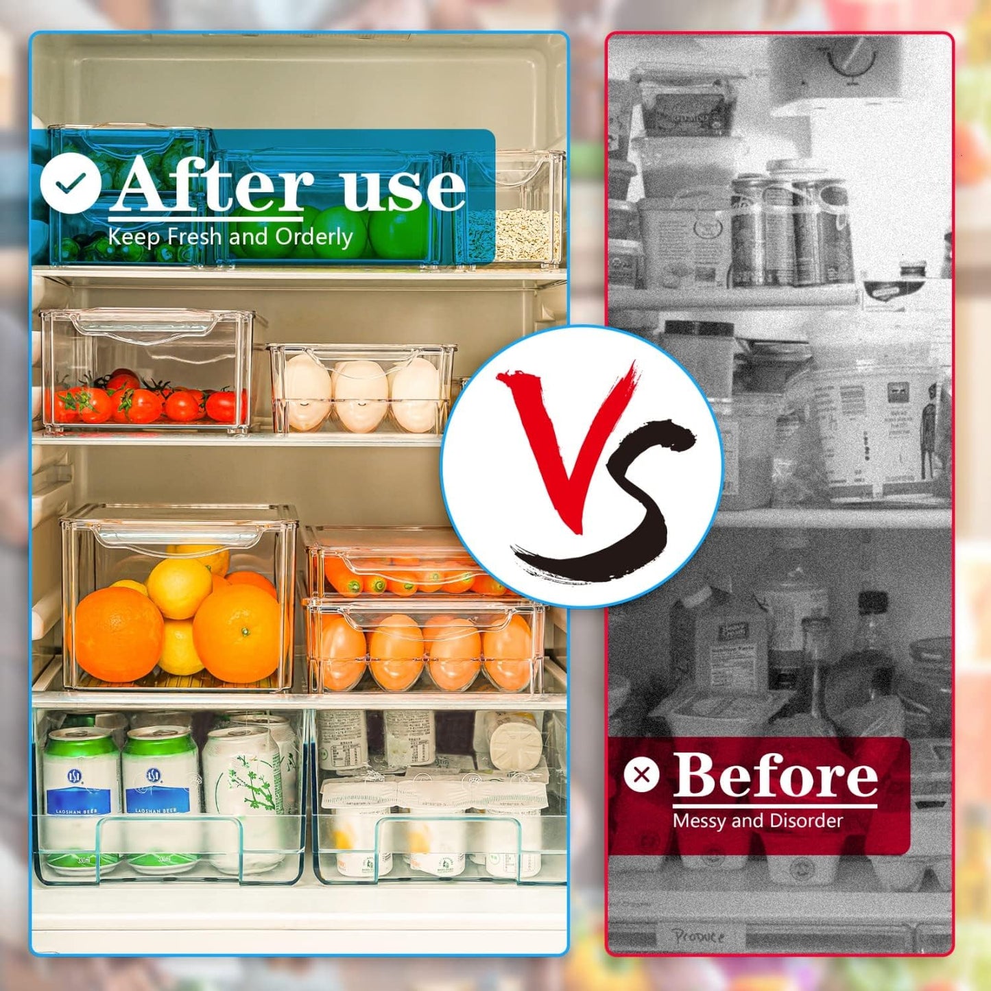 Stackable Fridge Organizer Set – 10 Clear Storage Boxes for Freshness & Kitchen Order