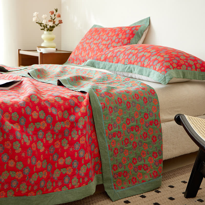 Reversible Quilted Throw Blanket – Rustic Style, 100% Cotton Comfort for Bedroom & Living Room