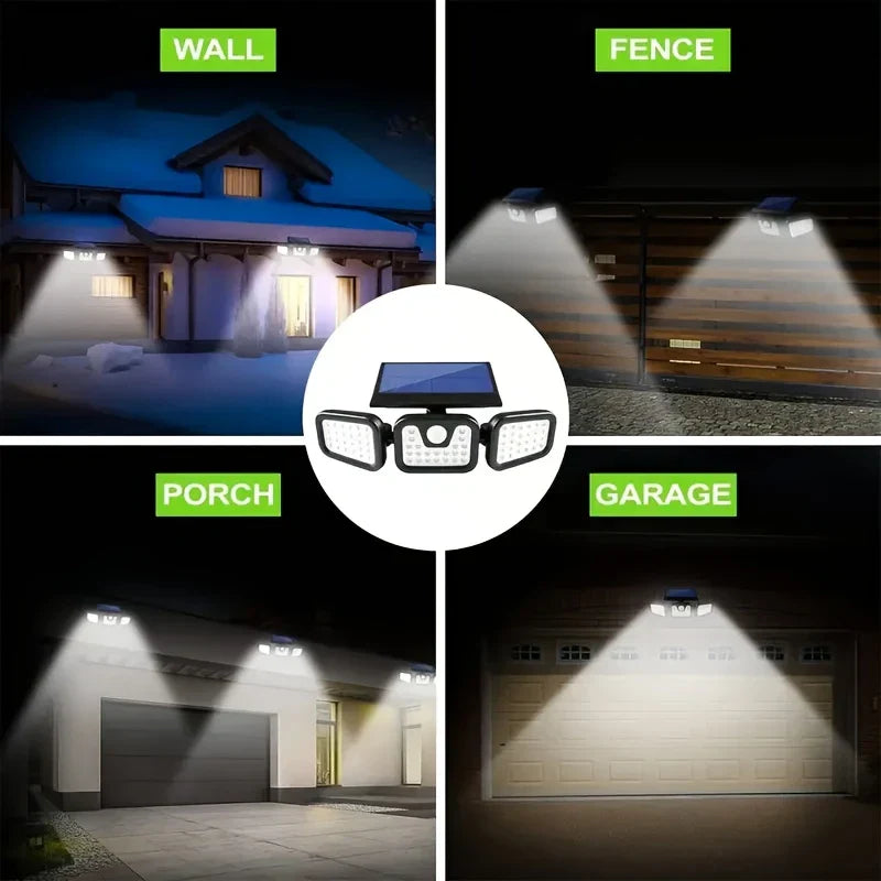 Solar LED Floodlight with Motion Sensor – 3-Head Outdoor Security Lighting for Garden, Driveway & Garage
