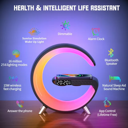 4-in-1 Smart Alarm Clock Mood Light Bluetooth Speaker Wireless Charger